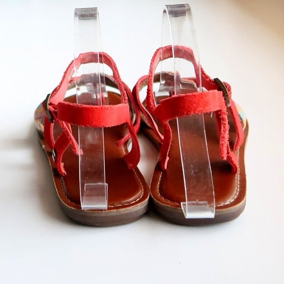 Toms Lexie Red Suede Leather & Canvas Strappy Slingback Thong Flat Sandals 8.5 W - Picture 6 of 16